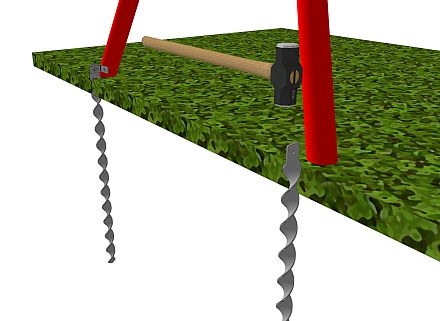 Havegynge i metal, med standard 40x680ED jordankre og D403 beslag.